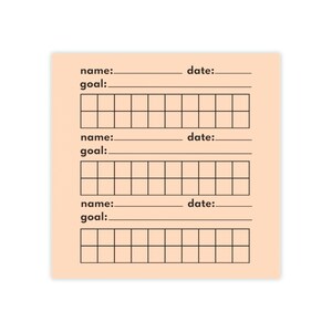 May include: A peach-colored printable planner page with three sections for writing names, dates, and goals. Each section has a grid for tracking progress.