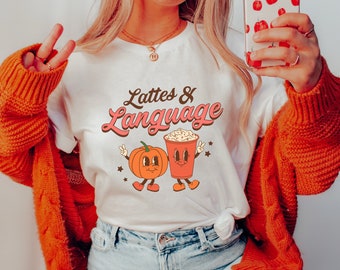 Lattes & Language Short Sleeve T-Shirt | SLP Shirt | Halloween Speech Shirt | SLP Halloween Shirt | Speech Therapist | Fall Shirt