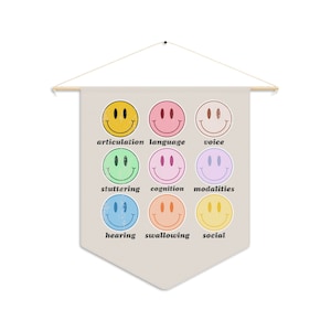 Retro Distressed Speech Smile Umfang Wimpel | Rede Klassenzimmer Zurück zu Schulzimmer Dekor | Therapieraum-Accessoires