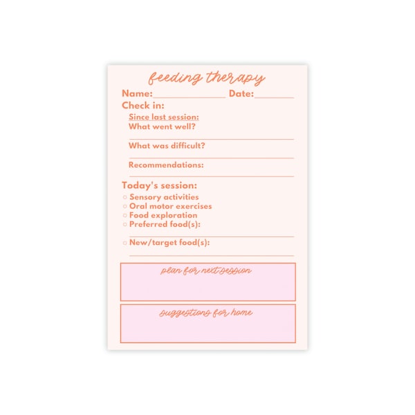 Feeding Therapy Post-it® Note Pads 4 x 6  | Therapy Session Parent Home Note | SLPA SLP Note