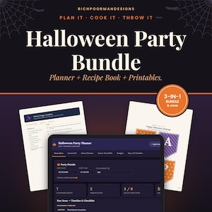 Halloween Party Planner Bundle | Interactive Web App + Recipe Book + Printables (PDF)