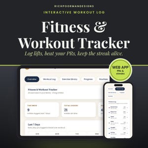 Fitness & Workout Tracker | Interactive Digital Log | Exercise Library, Progress Charts and Automatic PR Tracking