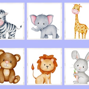 Printable Set of 6 Safari Animals for Baby Room, Neutral Nursery Wall ...