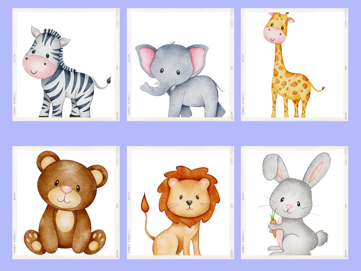 Printable Set of 6 Safari Animals for Baby Room, Neutral Nursery Wall ...