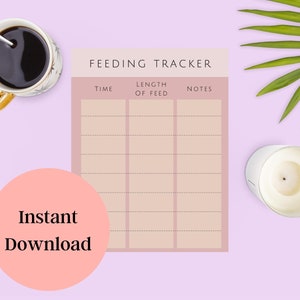 Newborn Feeding Tracker - DIGITAL DOWNLOAD! Breastfeeding Tracker, Printable Daily Log of Baby Feeds, Log Time and Length of Baby Feeds,