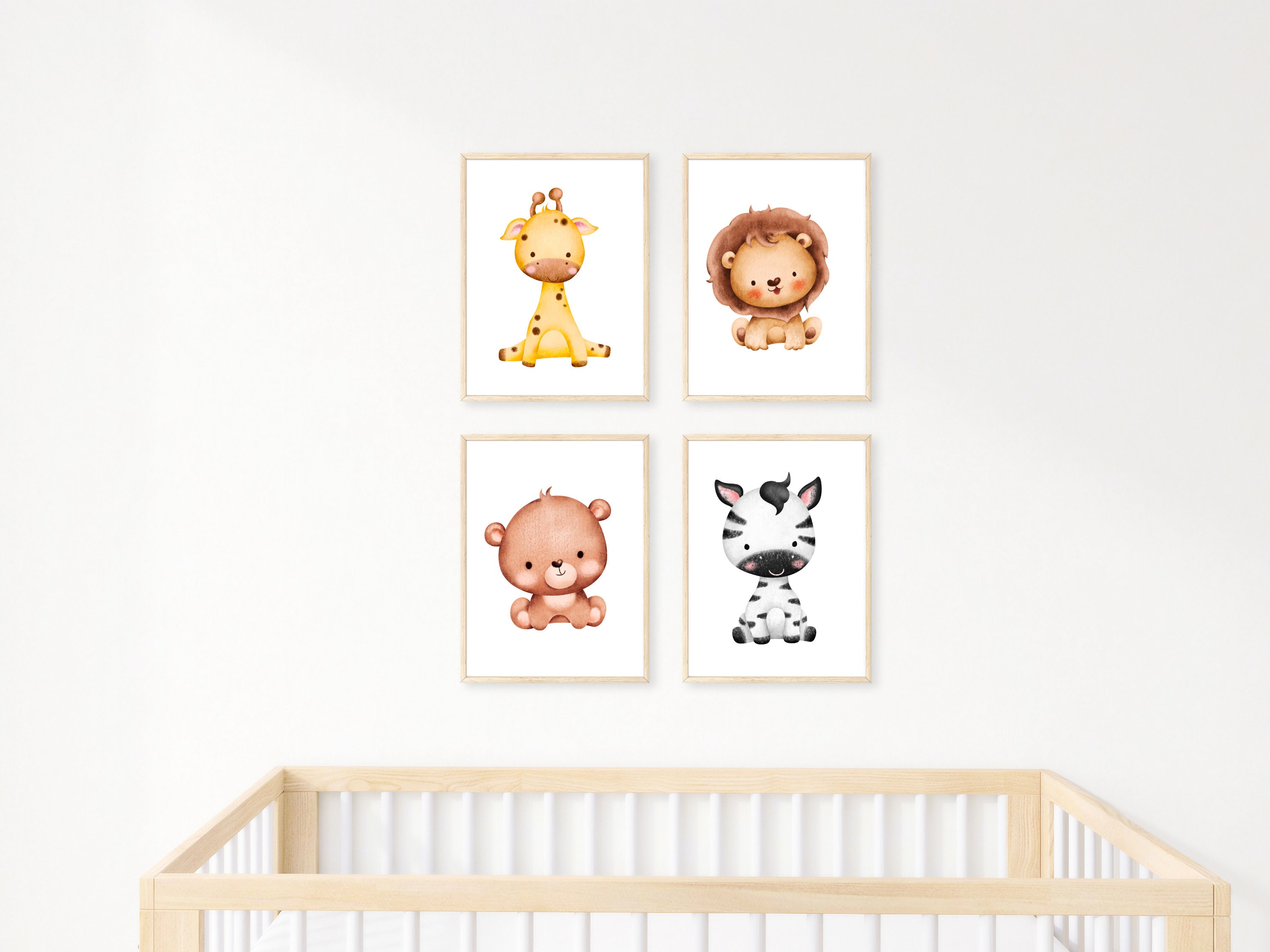 Printable Set of 4 Safari Animals for Baby Room, Printable Nursery Wall ...