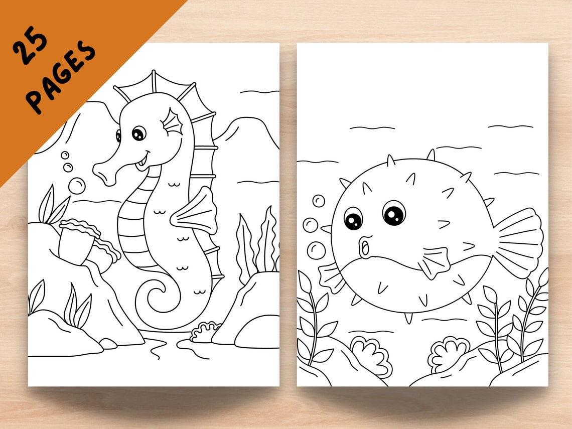 15 Sea Creature Coloring Pages for Kids, Printable PDF With 15 Pages
