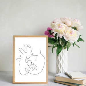 One Line Drawing Wall Art Print of Parents Holding Baby, First Father's ...