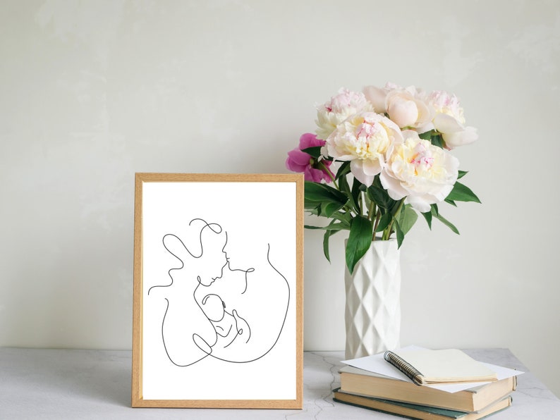 One Line Drawing Wall Art Print of Parents Holding Baby, First Father's ...