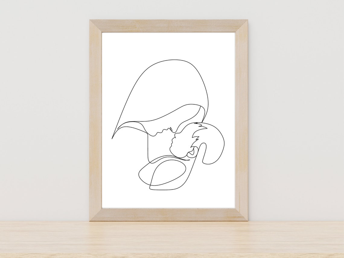 Mommy and Me Line Drawing, Gift for Expecting Mom, Line Wall Art for ...