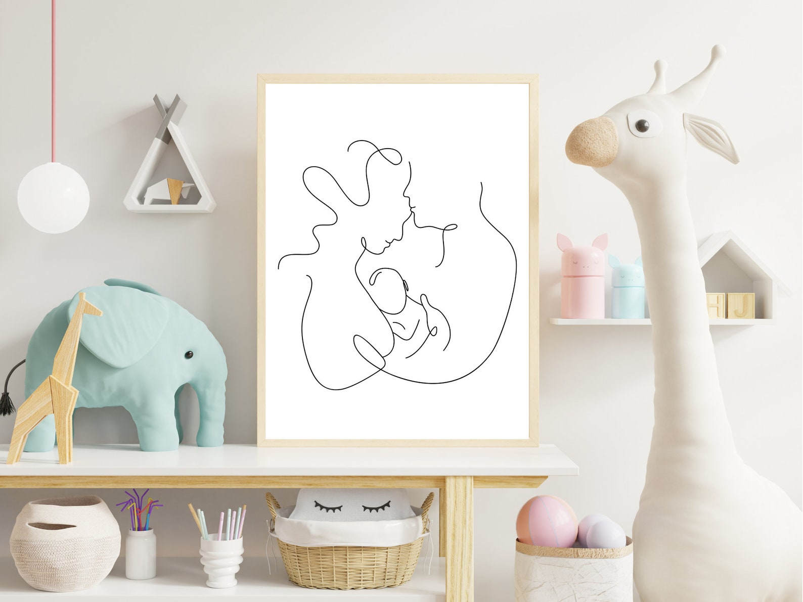One Line Drawing Wall Art Print of Parents Holding Baby, First Father's ...