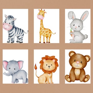 Printable Set of 6 Safari Animals for Baby Room, Neutral Nursery Wall ...