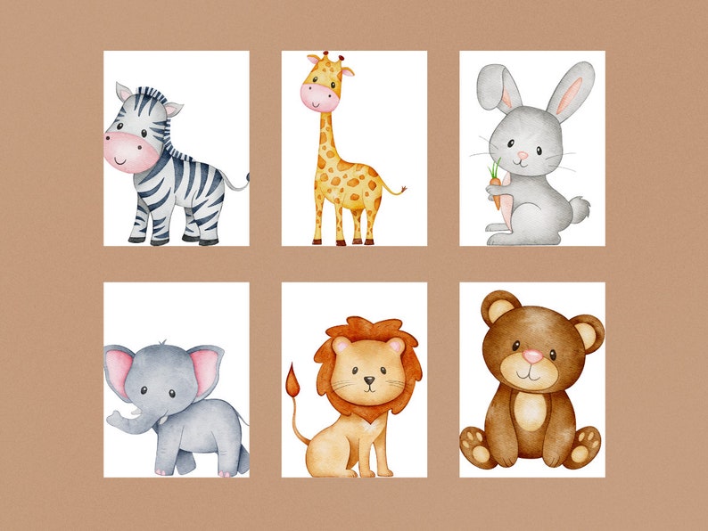 Printable Set of 6 Safari Animals for Baby Room, Neutral Nursery Wall ...