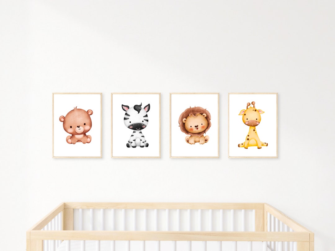 Printable Set of 4 Safari Animals for Baby Room, Printable Nursery Wall ...