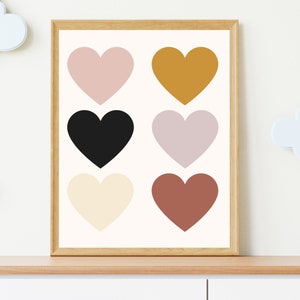 Printable Wall Art With 6 Hearts, Gender Neutral Printable Decor, Print for Toddler Playroom, Baby Room Printable, Wall Art For Kids Room