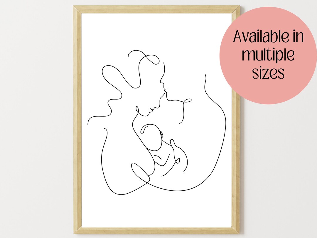 One Line Drawing Wall Art Print of Parents Holding Baby, First Father's ...