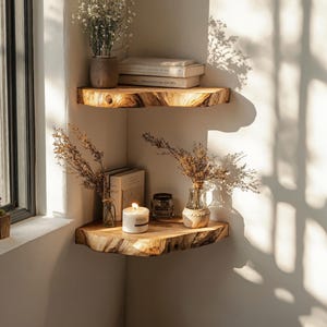 Farmhouse floating corner shelf bookshelf decorations corner wall shelf live edge floating shelf nursery bookshelf housewarming gift