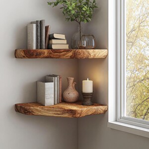 Farmhouse floating corner shelf bookshelf decorations corner wall shelf live edge floating shelf nursery bookshelf housewarming gift