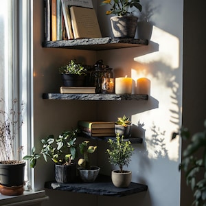Farmhouse floating corner shelf bookshelf decorations corner wall shelf live edge floating shelf nursery bookshelf housewarming gift