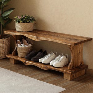 Mid century entryway Shoe storage solid wood shoe rack entryway shoe bench narrow shoe storage wooden shoe cabinet entryway decor