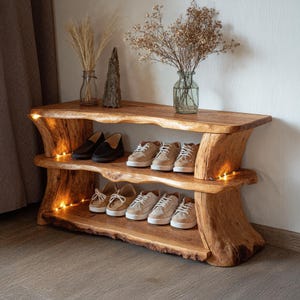Wood entryway shoe bench Mid century entryway Shoe storage solid wood shoe rack narrow shoe storage wooden shoe cabinet entryway decor
