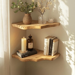 Farmhouse floating corner shelf bookshelf decorations corner wall shelf live edge floating shelf nursery bookshelf housewarming gift