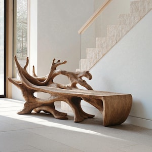 Handcrafted Wooden Bench Solid Wood Outdoor Bench Rustic Porch Bench Seat Farmhouse Entryway Bench Deck Seating Bench For Living Room