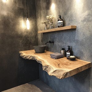 Rustikales Badezimmer Waschtisch Regal Wand Halterungen Handgefertigtes Live Edge Badezimmer Waschtisch Regal Einweihungsparty Geschenk