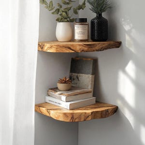 Farmhouse floating corner shelf bookshelf decorations corner wall shelf live edge floating shelf nursery bookshelf housewarming gift