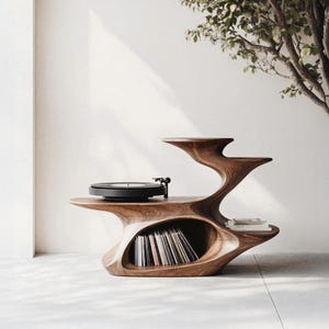 With storage handcrafted turntable station customizable record cube stand natural wood record player stand organization for living room
