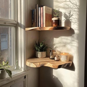 Floating corner shelf live edge floating shelf bookshelf decorations corner wall shelf nursery bookshelf housewarming gift