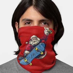 Santa Skateboard Christmas Gaiter Face Mask Multifunctional Tube Bandana Scarf