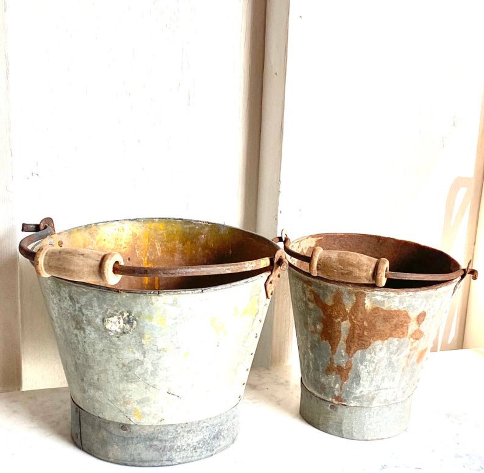 Galvanized Metal Farm Bucket French Zinc Bucket Old Garden Etsy