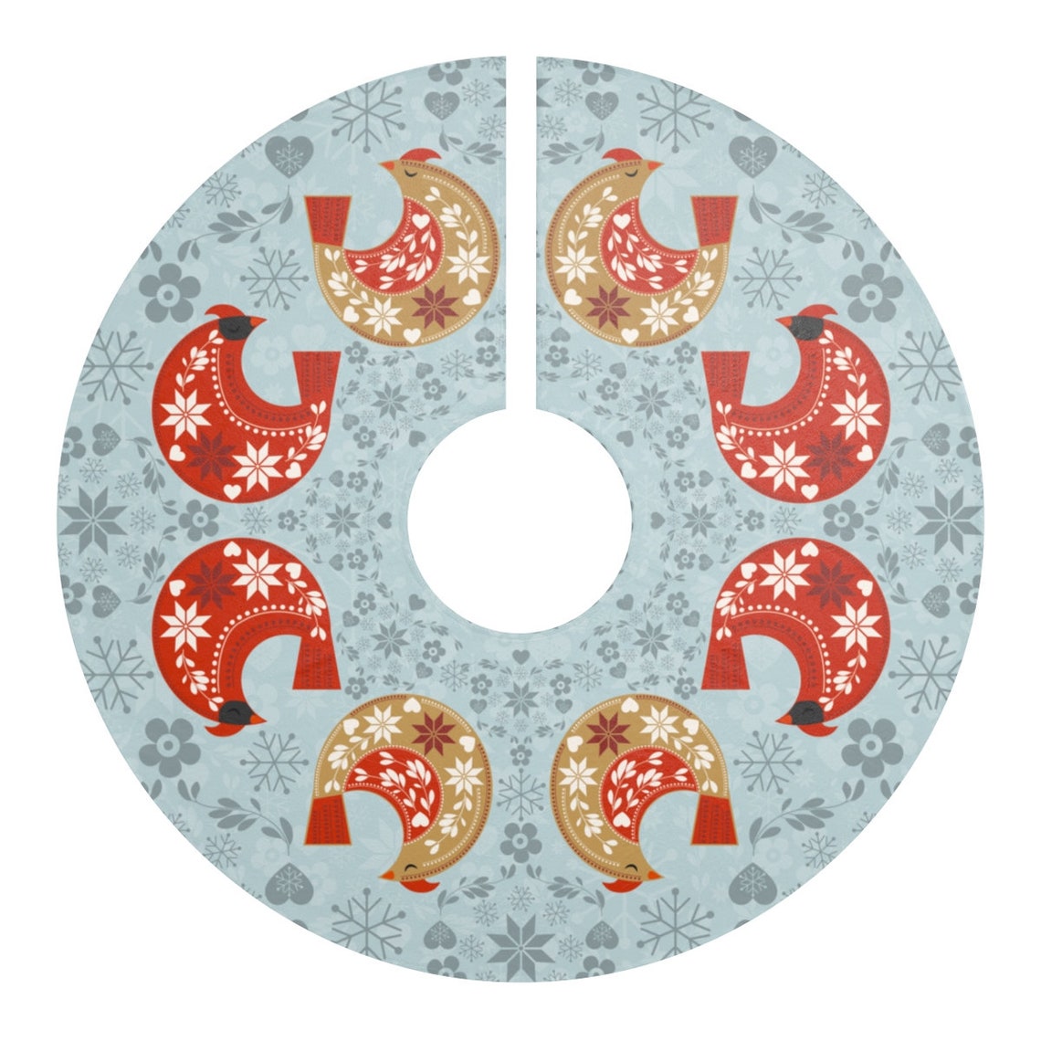 Scandinavian Cardinals Christmas Tree Skirt Norwegian Decor Etsy