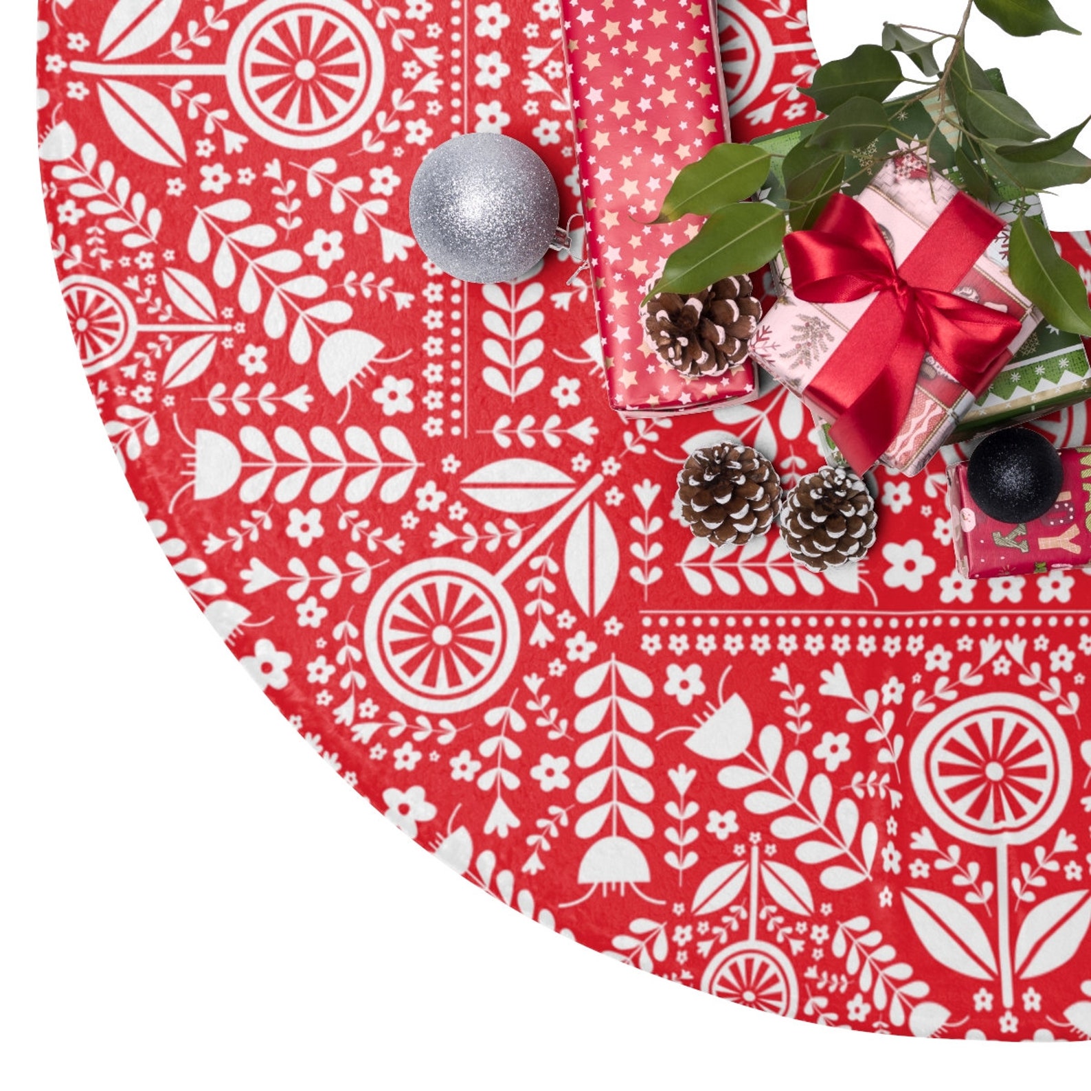 Scandinavian Red Christmas Tree Skirt Norwegian Decor Etsy