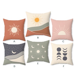 Mid Century Modern Boho Sun Moon Throw Pillow Case |Modern Boho Cushion Cover |Contemporary Minimal Decor| 14x14 | 16x16 | 18x18 | 20x20