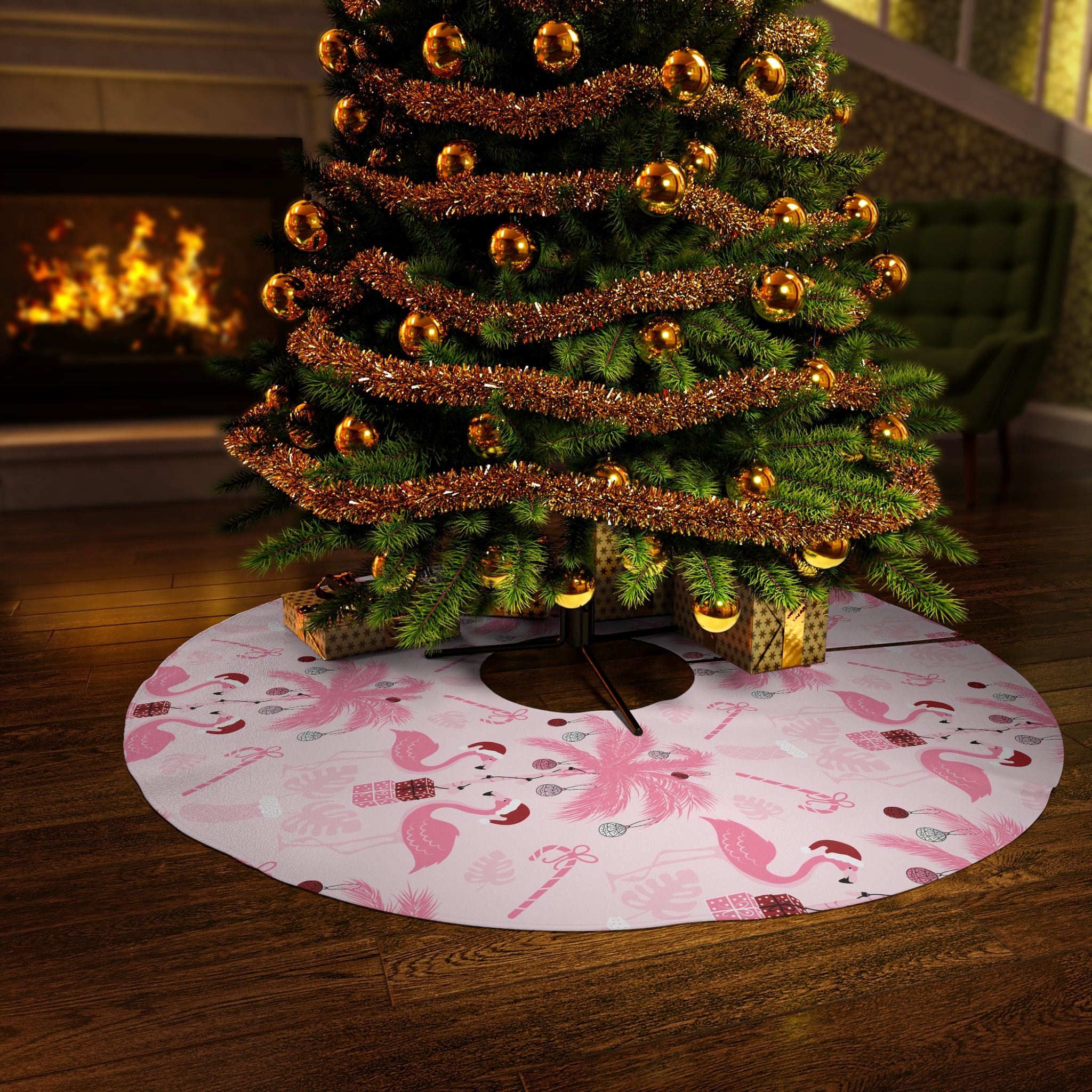 Tiamon 48 Inch Pink Christmas Tree Skirt Large Double Layer