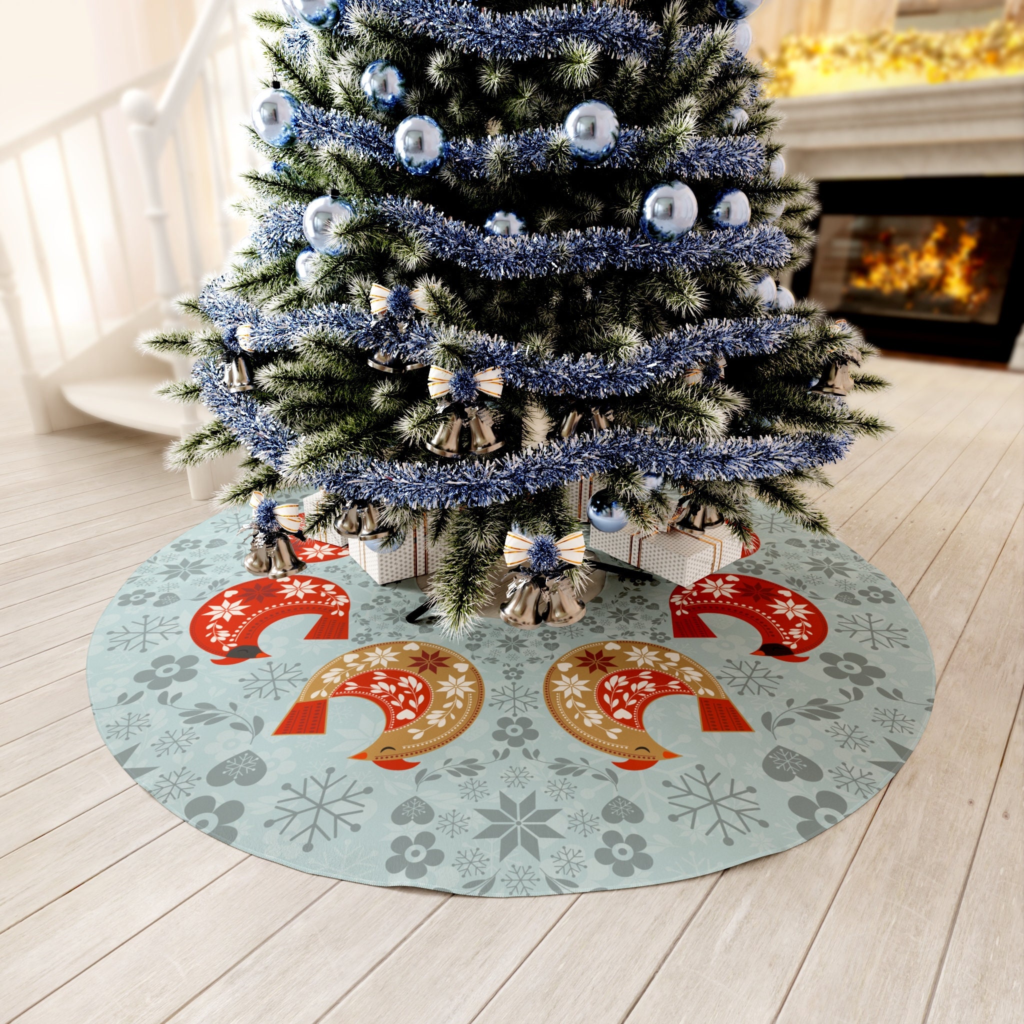 Scandinavian Cardinals Christmas Tree Skirt Norwegian Decor Etsy