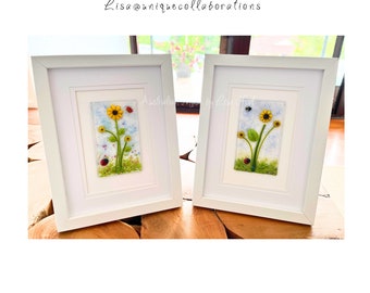 Fuse Glass Wall Art, Sunflowers, Bees, butterfly and lady beetles