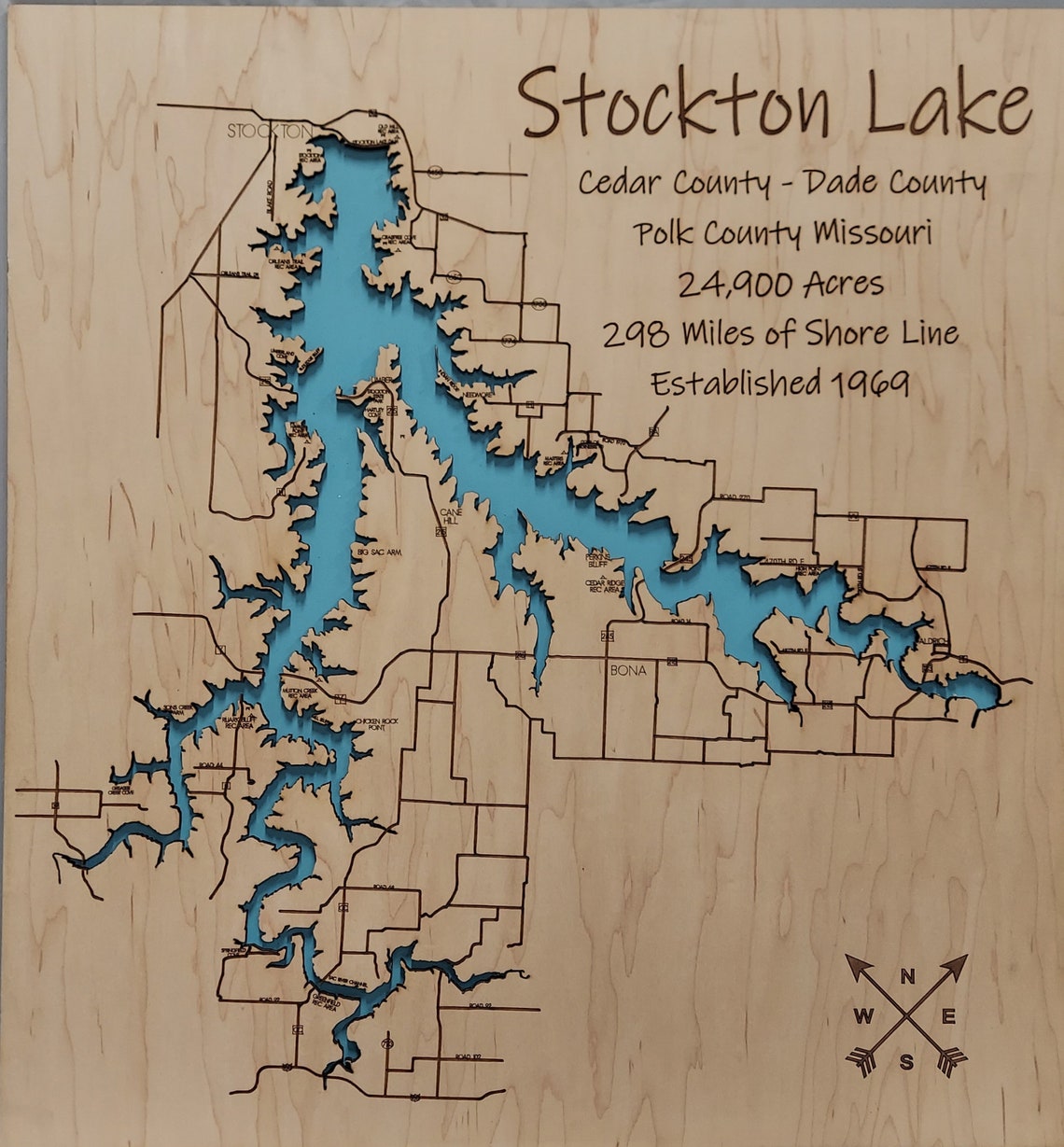 Stockton Lake Wood Map Multilayered and Large Sized Etsy
