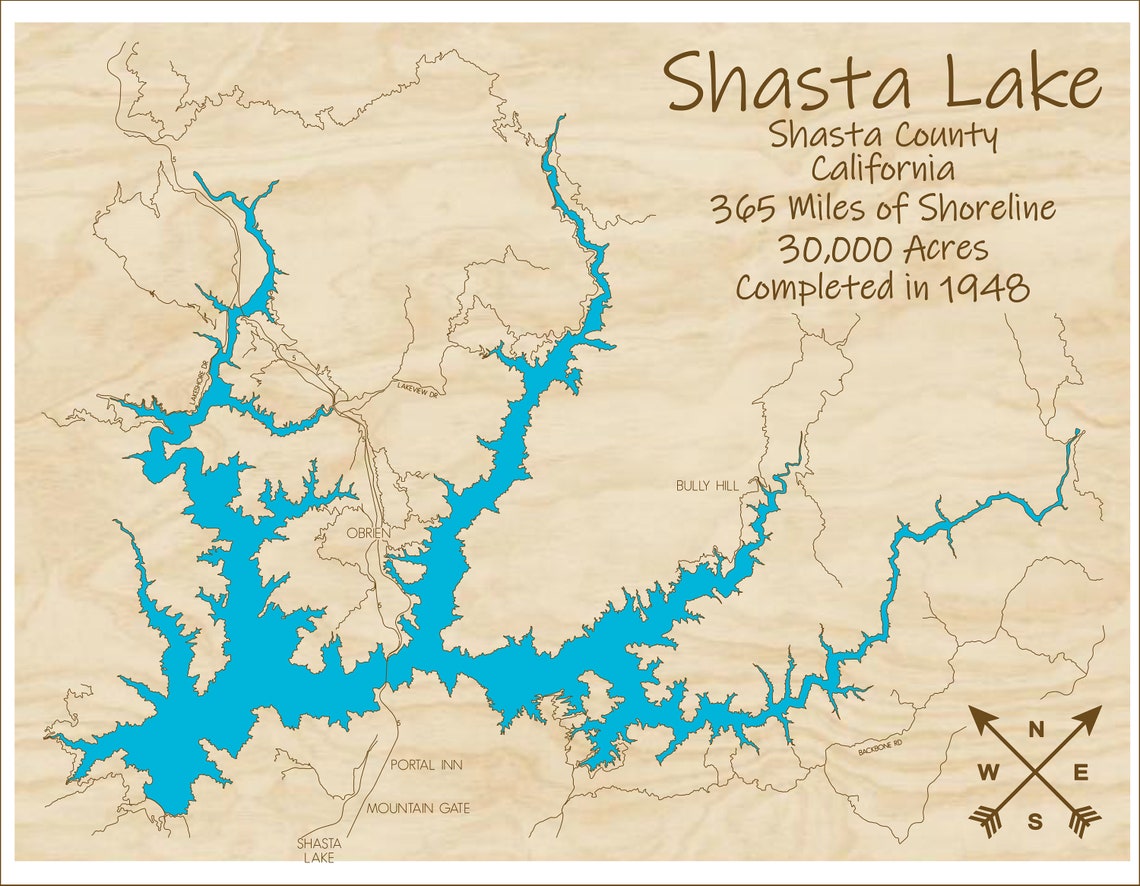 Shasta Lake CA Wood Map Multi-layered and Large Sized  Etsy