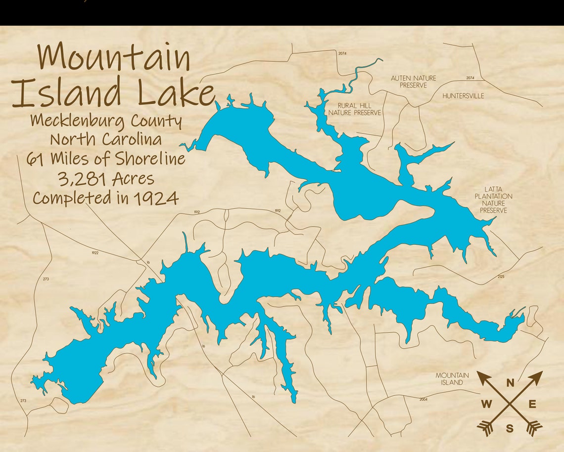 Mountain Island Lake Wood Map Multilayered and Large Etsy