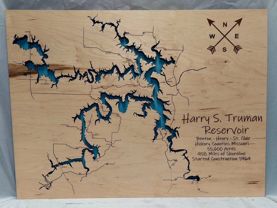 Truman Reservoir Lake Wood Map Multilayered and Large Etsy