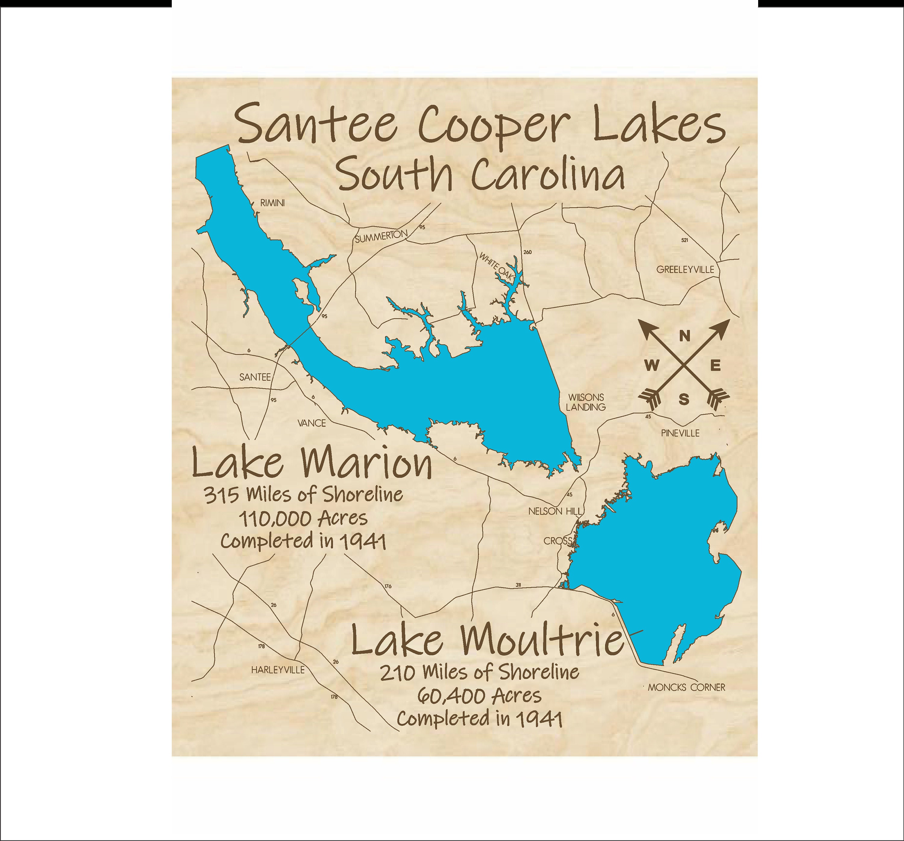 Santee Cooper Lake Map Santee Cooper Lakes Multi-Layered Wood Map | Etsy Australia