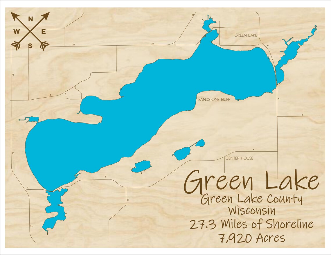 Green Lake WI Wood Map Multilayered and Large Sized Etsy