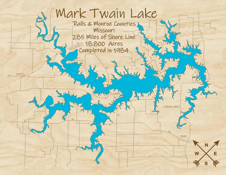 Mark Twain Lake Wood Map Multilayered and Large Sized Etsy