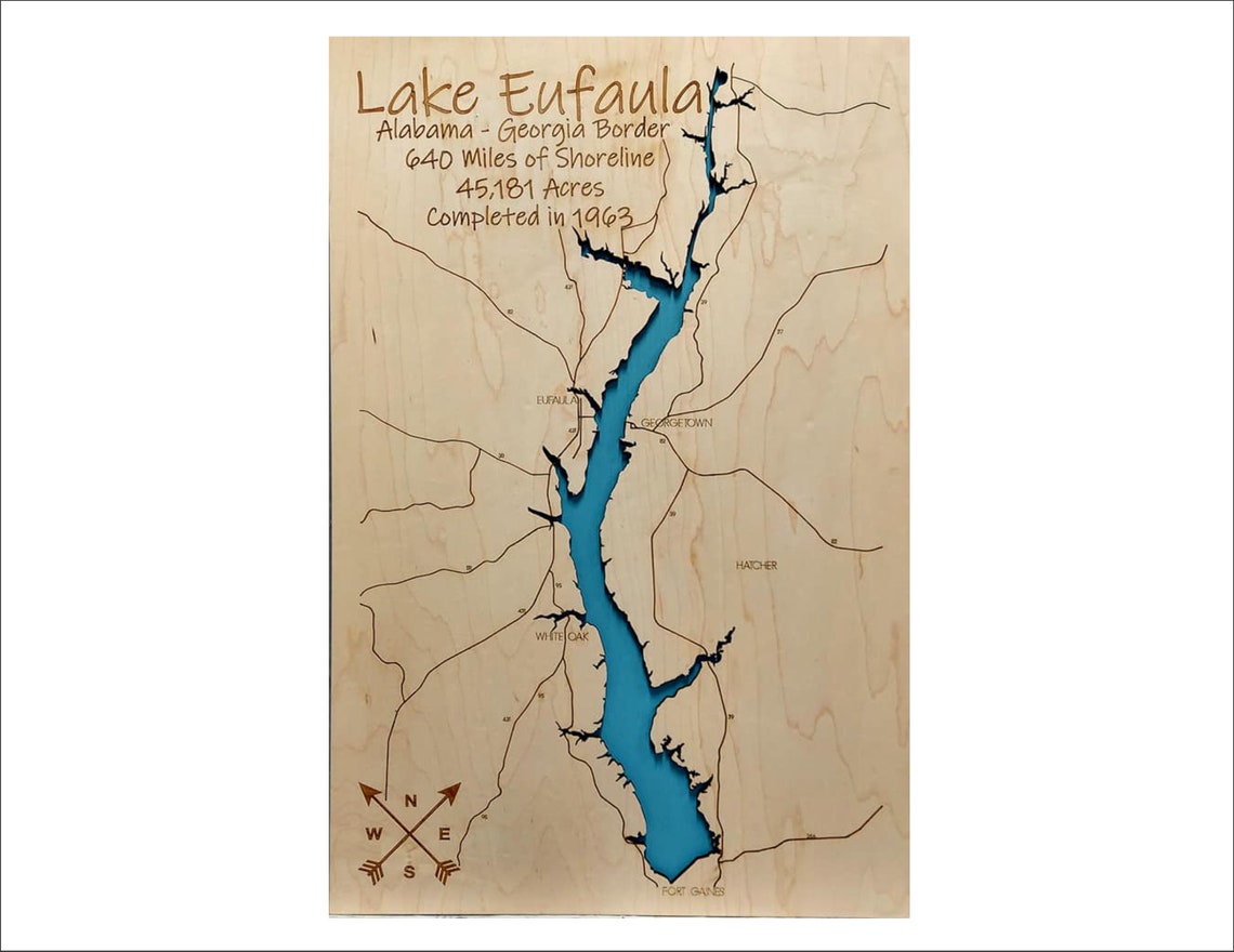 Lake Eufaula Wood Map Multilayered and Large Sized Etsy