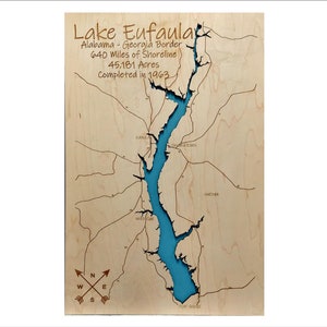 Map Of Lake Eufaula Alabama Lake Eufaula Multi-Layered Wood Map | Etsy