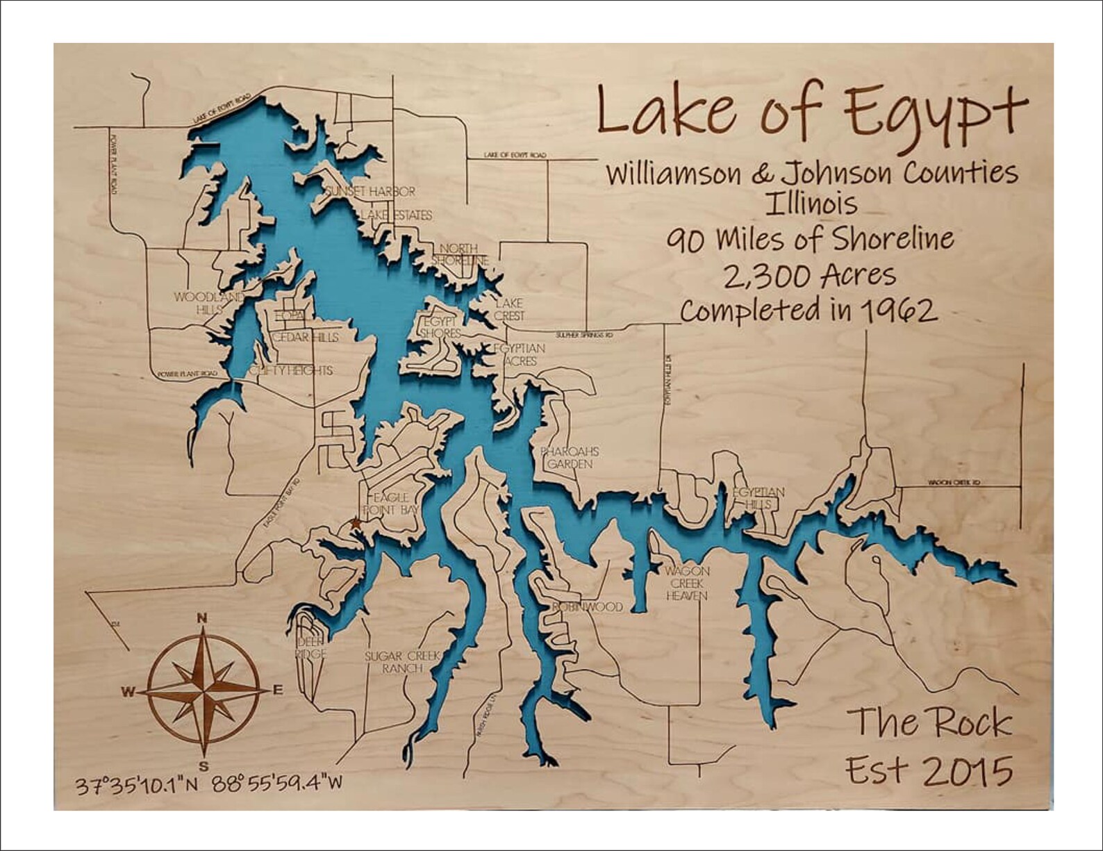 Lake of Egypt Wood Map Multilayered and Large Sized Etsy