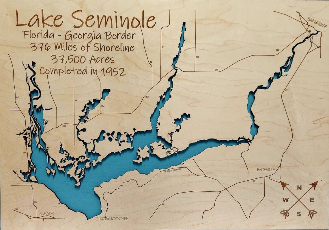 Lake Seminole Wood Map Multilayered and Large Sized Etsy